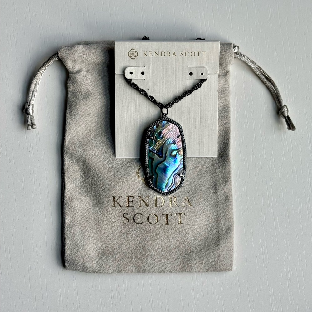 Kendra Scott NWT Abalone Gunmetal Long Statement necklace rare exclusive layers